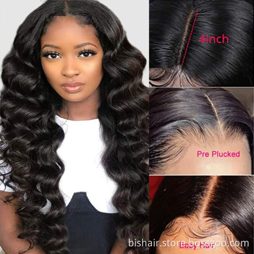 BIS Wholesale The Cheapest Vendor Natural Black 4x4 Lace wigs For Black Women 100% human hair lace frontal deep wave wig